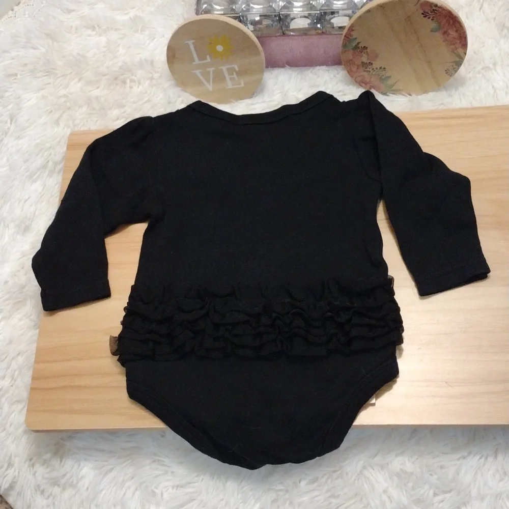 Little Treasures 6-9 Months Black Onesie With Tutu and Purple Bow